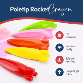 POLE TIP 12X Rocket Crayons for Toddlers, Coloring Art Supplies Toys, Crayons For Party Bags, Assorted Colouring Crayons Party Bag Fillers, Wax Crayons for kids, Kids Stationary, Party Favours Kids