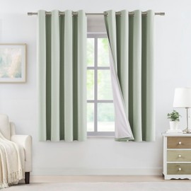 Vision Home Light Green Full Blackout Curtains Grommet Linen Textured Room Darkening Window Curtains 72 inches Long for Bedroom Living Room Thermal Insulated Rustic Green Drapes 2 Panels 58" Wx72 L