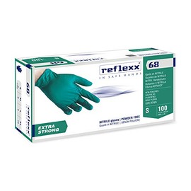 Reflexx R68/M Powder free nitrile gloves gr 6.0, Size Medium, Green (Pack of 100)