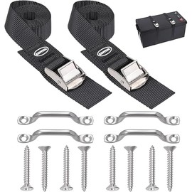 Battery Tie Down Strap Hold Down Kit, 1" x 48" Cooler Tie Down Kit with Non-Rusting Cam Buckle, Stainless Steel Bracket & SS Screws for RV Battery,Luggage Belt (2 Pack)