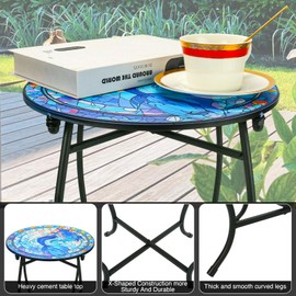 Indoor Outdoor Metal Round Side Table, 14 Inch Round Patio Coffee Bistro Table, Weather Resistant Black Metal Side Table for Patio Balcony Yard Porch Garden, Plant Stand for Indoor Outdoor Use