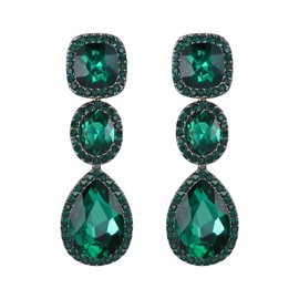 EVER FAITH Women's Austrian Crystal Gorgeous Earring Jewelry, Square Oval Shape Rhinestone Waterdrop Dangle Earrings for Women Green Black-Tone