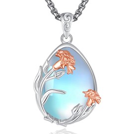 EUDORA Harmony Ball Flower Necklace for Women, 925 Sterling Silver Rose Gold Flower Pendant Moonstone Jewelry Gift for Mom Wife Daughter, 22"
