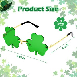 SUNYIWJIE 3Pack St. Patrick’s Day Green Sunglasses Irish Shamrock Lucky Leprechaun Costume Eyeglasses Four Leaf Clover Green Lens Shades Costume Party Glasses