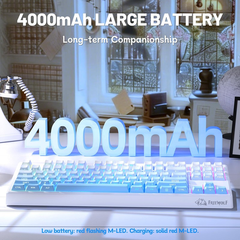 Free wolf M87 V2 87 Keys Membrane Gaming Wireless Keyboard,80%