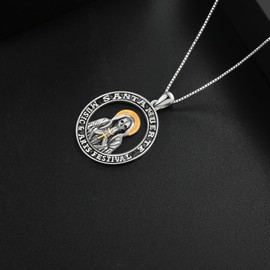 VENACOLY Santa Muerte Necklace Sterling Sliver Skulls Death Mexican Amulet Necklace Catholic Christian Jewelry for Men Women