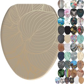 SANILO Wooden Toilet Seat with Soft Close [ELONGATED] - Decorative, Quiet & Slow Close Molded Wood Seat - With Strong Bumpers & Hinges - Adjustable Fit - Hosta