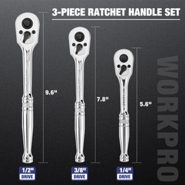 WORKPRO 3-Piece Ratchet Set, Quick Release Reversible, 72-Tooth, 1/4", 3/8", 1/2" Drive Ratchet Wrench, 5 Degree Swing, Chrome Alloy Made, Full Polished, EVA Storage