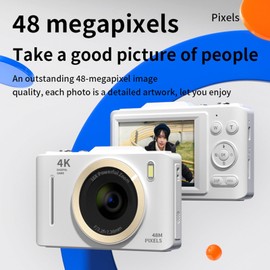 4K Digital Camera, 4800W Pixels, 2.8inch HD Screen, 16x Digital Zoom, AF Autofocus, Built in Flash, Comes with Beauty Filter for Kids Digital Camera (White)