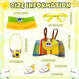 5Pcs Clothes & Accessories for 17cm Dolls, Includes Hat Overalls Glasses Camera Backpack Shoes for Girls Kids Birthday (No Doll)