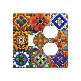Wpshijia Decorative Outlet Covers Mexican Talavera Ceramic Tile Pattern 2 Gang Wall Plate Cover Single Toggle Duplex Combo Two Switch Light Switch Cover Plate Jumbo Dual GFCI Face Plate