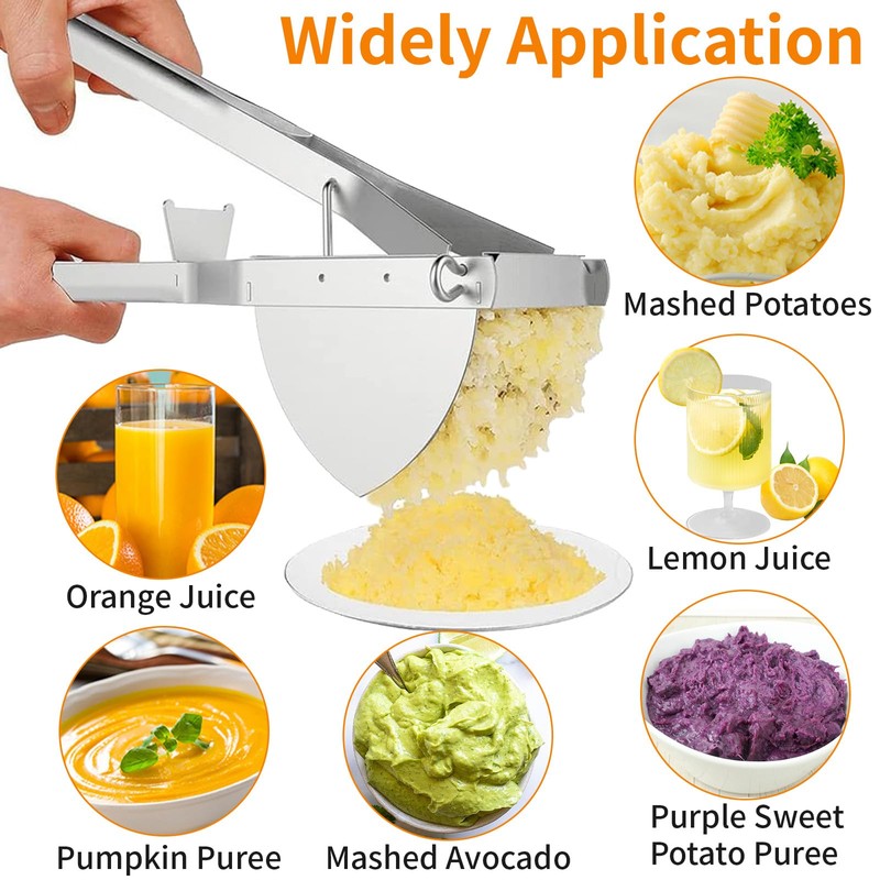 Stainless Steel Potato Press with Comfort Handle, Large Hole Potato