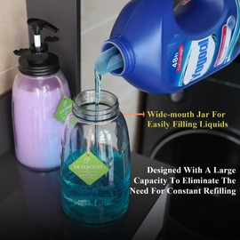 Glass Laundry Detergent Container - Besuerte Large Capacity Liquid Laundry Detergent Dispenser with Refillable & Reusable 2x50oz Mason Jars and Save Effort Pump Aid Handle, Black Cap