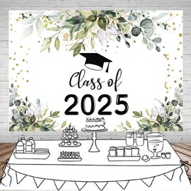 Mocsicka 7x5ft Graduation Backdrop Class of 2025 Sage Green Graduation Photo Background Congrats Grads Green Leaves Black Bachelor 2025 Graduation Decorations Banner Photo Booth Props