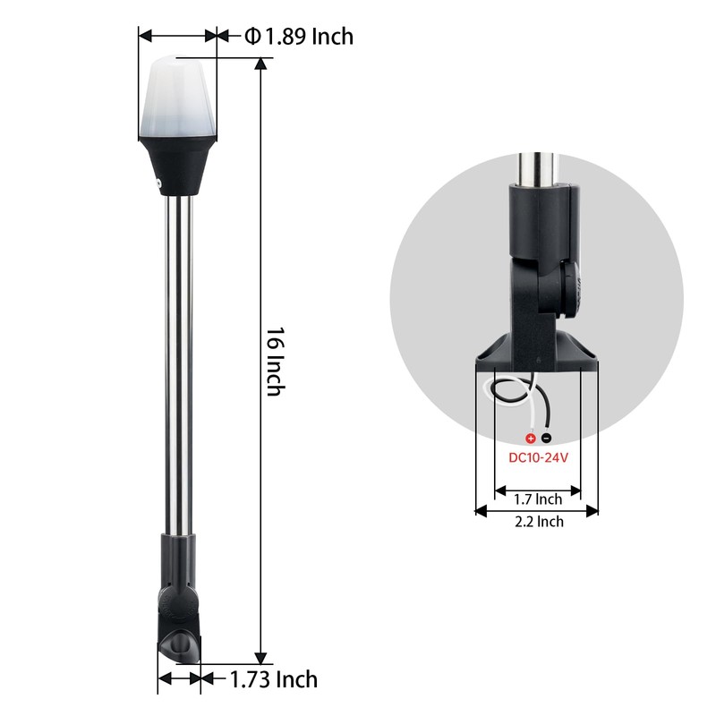 CLGMarine Stern Lights for Boats,All Round Led Anchor Light,Bimini Top