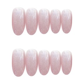 24pcs Long Nail Tips, Stone Nails, Pink, Cute Elegant Nails, Cat Eye