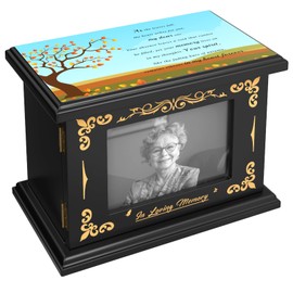 YOOKOOABLE Cremation Urn for Ashes Adult Male Female, Wooden Urn Box and Casket for Human Ashes for Women Men with Photo Frame, Decorative Tree of Life Urn for Adults Up to 220 IBS