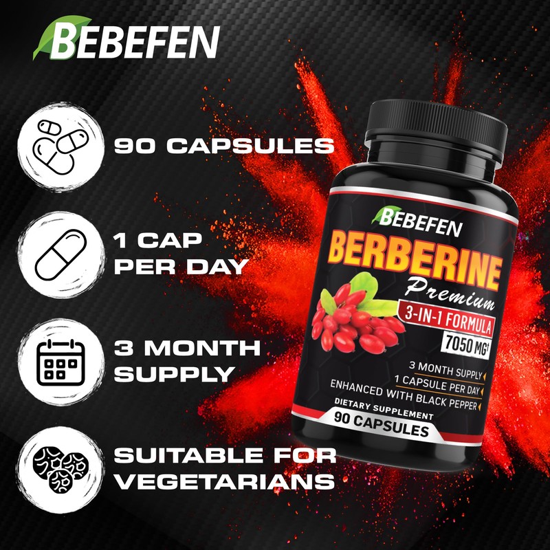 Berberine Extract Capsules - 7050mg Formula Pills with Black Pepper