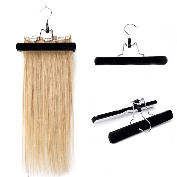 Hair Extensions Hanger Wooden Hair Holder with Double Anti-slip Stickers for Clip in Extensions Bundles Black