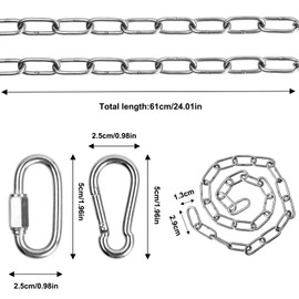 Dokeno Pack of 2 60 cm 304 Stainless Steel Metal Chains 3 mm Thick Chain Stainless Steel with Screw Connector and Shackle Hanging Chair Chain for Swings Hanging Chair Sandbags Flower Pots Bird Cage