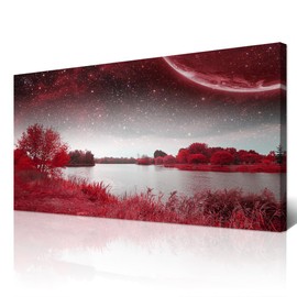 Wapluam Farmhouse Wall Art For Living Room Large Canvas Wall Decor Office Pictures Red Lakes And Trees Landscape Wall Painting Prints Artwork Ready To Hang Bedroom Home Decor Art Works 48" X 24"