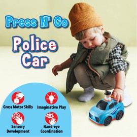 Police Car Toy, Interactive Press-to-Go Police Cars for Toddlers 1-3, Pretend Play Rescue Vehicle, Police Toy Gifts for Boys, Cop Car Toys for Kids