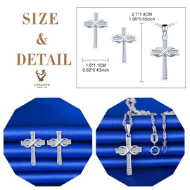 CPSLOVE Cross Necklace Chain Earrings for Women Girls 925 Silver Jewellery Sets Cross Infinity Symbol Necklace Pendant Cross Earrings Inlaid Zircon, Silver, Cubic Zirconia