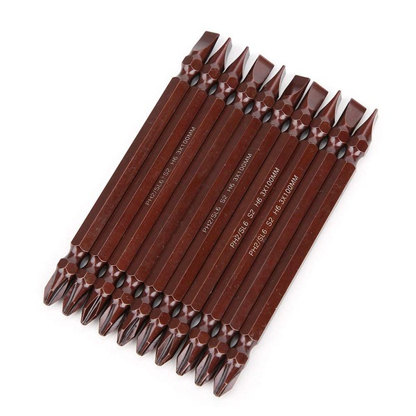 10PCs Double Ended Cross-Shaped Screwdriver Bit Hardware Accessory Hand Tool Magnetic H6.3 x 100MM(Double Ended H6.3 x 100 x PH2/SL6)