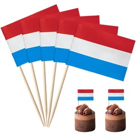 POPOYU Pack of 100 Netherlands Toothpick Flags, Holland Flag Small Cocktail Table Decoration for Netherlands Decoration Em 2024, Eurovision Contest, Olympic Cupcake Toppers, Toothpicks, Pub Decoration