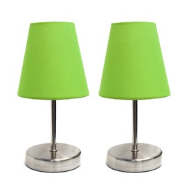 Simple Designs LT2013-GRN-2PK Sand Nickel Mini Basic Table Lamp with Fabric Shade 2 Pack Set, Green