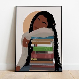 Unframed, Room Decor, Girl with Locs Art, African American Art, Black Girl Book Lover Art, Black Girl Printable Art, Gift for Book Lover, Black Girl Wall Art - Color: 12x18