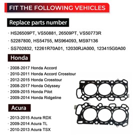 NITOYO HS26509PT Engine Head Gasket Set with Cylinder Head Bolts Compatible with Honda Accord Odyssey 2008-2017,Pilot Ridgeline 2009-2015,Crosstour 2012-2015,for Acura RDX TL TSX 3.5L V6 2009-2015