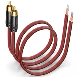 Gold-Plated RCA to Bare Wire Speaker Cable - 14AWG OFC Copper Audio Cable for Subwoofers, Amps & Home Theater, Dual PVC Shielded, Zero-Noise (1FT 2Pack)