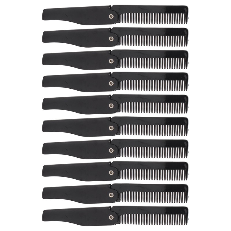 10Pcs Folding Comb Black Fine Teeth Durable Plastic Pocket Size