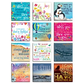 Christian Magnets for Refrigerator, Set of 12 Metal Scripture Magnets, Designed in England, with Bible Verses. Christian Gifts for Women and Men, by Just Cards Direct