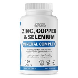 Vibrant Naturals Zinc Picolinate 25mg With Copper 2.5mg and Selenium 200mcg, 120 Capsules - 3 In 1 Mineral Complex, Zinc Copper Supplement, Supports Immune System, 4 Month Supply, Vegan, Gluten Free, Made In Canada