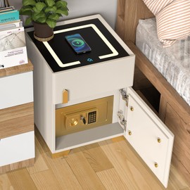QHRAY Smart Nightstand with Drawer and Safe,Nightstand with Wireless Charging, LED Bedside Tables Night Stand Modern Night Table with Strongbox for Bedroom,Office.