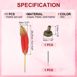 PATIKIL Feather Pen Quill, Feather Ballpoint Pen Bulk Refined Vintage Feather Calligraphy Pen with Bronze Pen Holder for Guest Signature Wedding Bridal Office Writing, Red