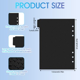 Ymapinc A5 Binder Dividers with Tabs, 7pcs 6 Ring A5 Planner Inserts 6 Hole for Notebooks and Binders Office Worker Organization (Black)