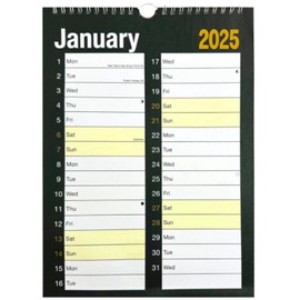 2025 Spiral Bound Month Wall Plan 2 Column Calendar Black & White