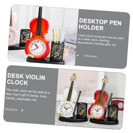 STOBAZA Violin Model Clock Pen Holder Unique Decorative Alarm Clock for Home Office and Study Spaces Creative Desktop Ornament for Music and Students