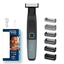FPENG Recortadora Eléctrica de Barba Todo en Uno, Peluquero Corporal IPX6 | Carga USB, Cabezal de Corte Móvil, Hoja de doble capa, para Barba, Corporal y Zonas Intimas, Unisexo