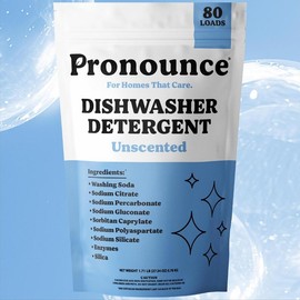 Pronounce Dishwasher Detergent - 80 Loads - Unscented (Fragrance Free) , No Plastic Film. Safe for Families and Babies Bottles