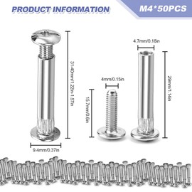 M4 Connecting Screws Pack of 50 Furniture Connectors Cabinet Connector Screws M4 Furniture Connection Screws Furniture Screws for Furniture