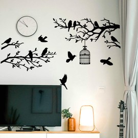 Peacoblue Black Branch Bird Wall Stickers Decals Decor Removable Peel and Stick, 2 Sheets 30x96cm Vinyl 3D Wall Murals for Bedroom Living Sewing Room Bathroom Classroom Playroom Home