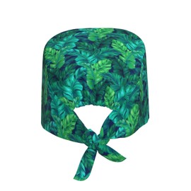 Tropical Hawaiian Leaves Turquoise Leaf Summer Unisex Adjustable Surgical Sweatband - Elastic Bandage Cap - Scrub Caps for Nurse Working Cap