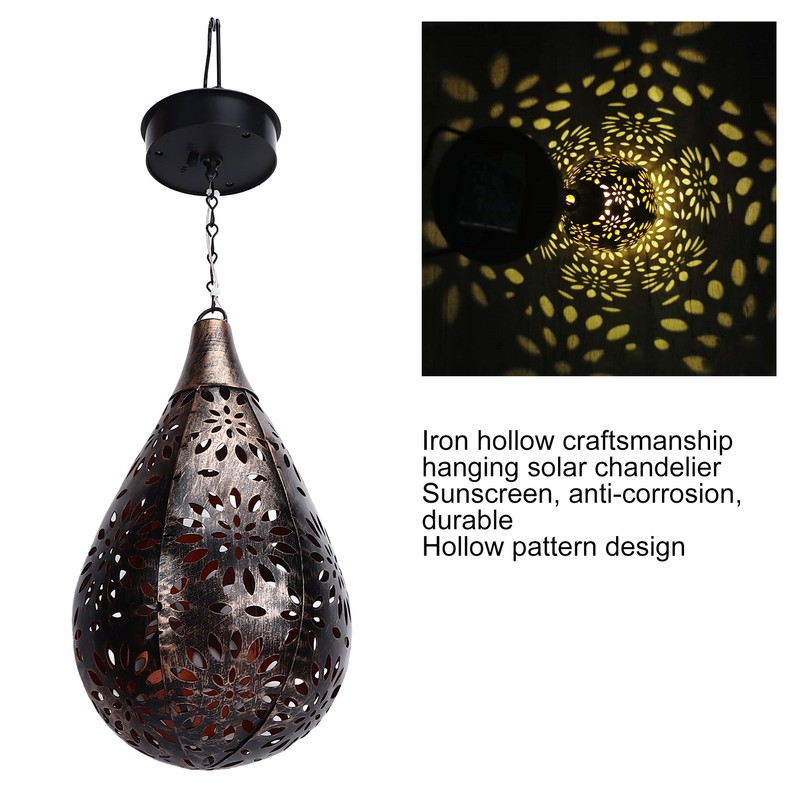Hanging Solar Light Bronze Iron Metal Hollow Pattern Outdoor Lawn