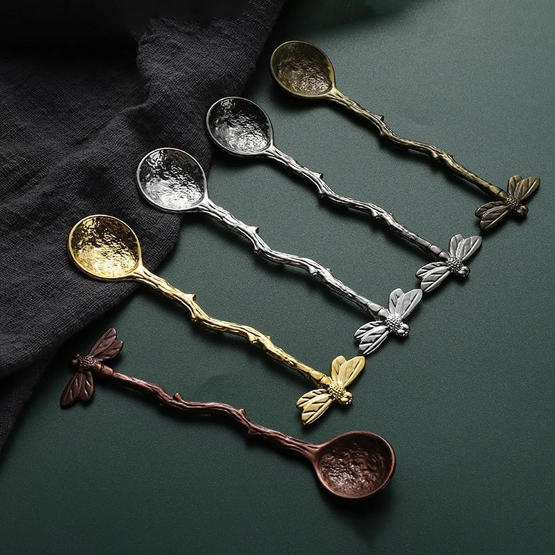 Retro Dragonfly Stainless Steel Coffee Spoon, Dessert Teaspoon, Creative Kitchen