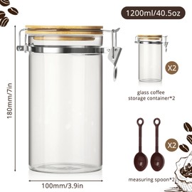 VZZNN 2 Pack Coffee Bean Storage Container with Airtight Bamboo Lids 40.5oz Glass Airtight Coffee Canister with Scoop Coffee Container for Grounds Tea Cereal Sugar