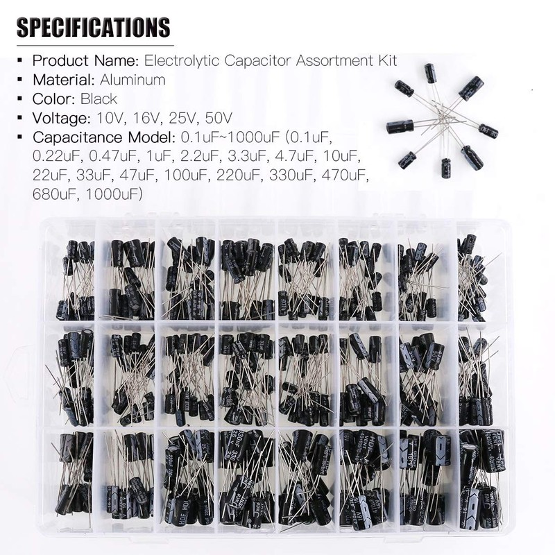 Rustark 405Pcs 24 Value 10V 16V 25V 50V Aluminum Electrolytic